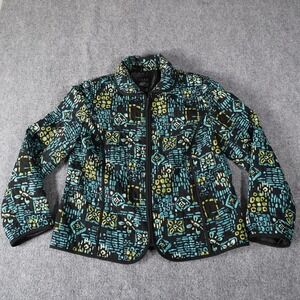 RQT Petite Women's Quilted Bomber Jacket Geometric Print‎ Full Zip Multicolor